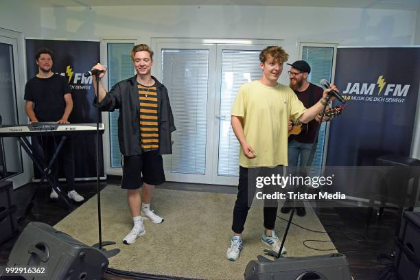 Roman Lochmann and Heiko Lochmann of Die Lochis perform live the JAM FM radio concert at JAM FM radio station at Kurfuerstendamm on July 6, 2018 in...