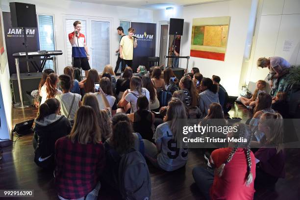 Roman Lochmann and Heiko Lochmann of Die Lochis perform live the JAM FM radio concert at JAM FM radio station at Kurfuerstendamm on July 6, 2018 in...