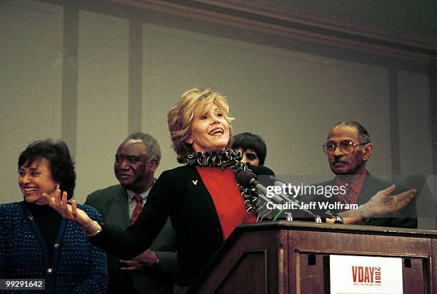 Actress Jane Fonda during a special Valentine's Day press conference along with congressional leaders to launch an unprecedented new campaign to...