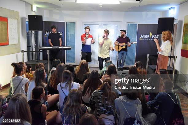 Roman Lochmann and Heiko Lochmann of Die Lochis perform live the JAM FM radio concert at JAM FM radio station at Kurfuerstendamm on July 6, 2018 in...