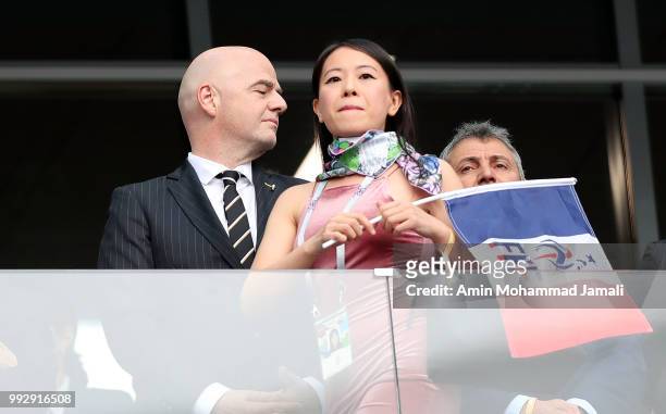 President Gianni Infantino looks on during the 2018 FIFA World Cup Russia Quarter Final match between Uruguay and France at Nizhny Novgorod Stadium...
