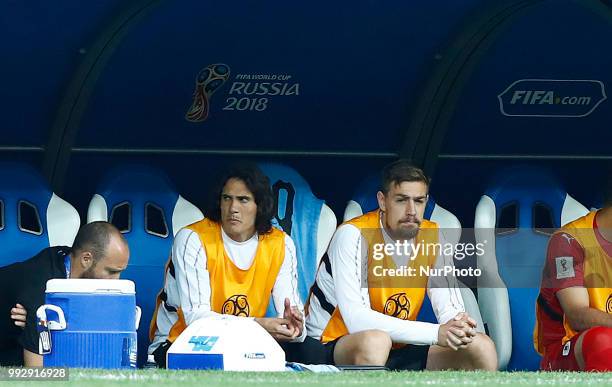 France v Uruguay - Quarter-finals FIFA World Cup Russia 2018 Edinson Cavani injured on the bench at Nizhny Novgorod Stadium in Russia on July 6, 2018.