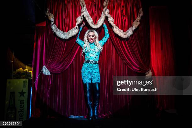 An Indonesian drag queen Nury performs during cabaret show in Mixwell bar on July 4, 2018 in Seminyak, Bali, Indonesia. For the past 12 years Mixwell...