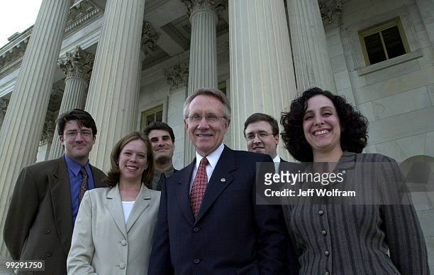 Harry Reid, D-NV., is sorrounded by his staff Nathan Naylor, Tessa Hafen, Ron Eckstein, Andrew Kenneally and Sharyn Stein.