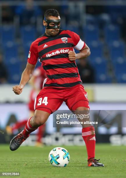 Marvin Matip of Ingolstadt wearing a face mask during the German 2nd Bundesliga football match between Arminia Bielefeld and FC Ingolstadt 04 at the...