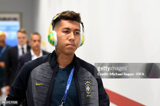 Roberto Firmino of Brazil arrives at the stadium prior to the 2018 FIFA World Cup Russia Quarter Final match between Brazil and Belgium at Kazan...