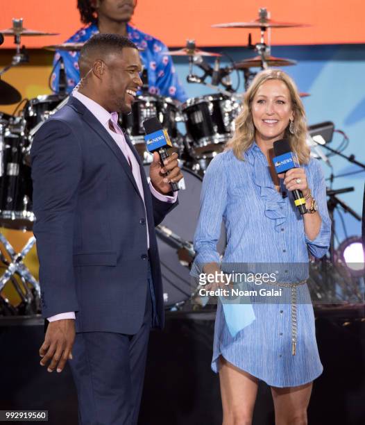 Michael Strahan and Lara Spencer attend ABC's "Good Morning America" at Rumsey Playfield, Central Park on July 6, 2018 in New York City.