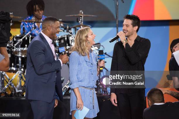 Michael Strahan, Lara Spencer and G-Eazy attend ABC's "Good Morning America" at Rumsey Playfield, Central Park on July 6, 2018 in New York City.