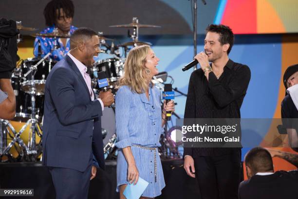 Michael Strahan, Lara Spencer and G-Eazy attend ABC's "Good Morning America" at Rumsey Playfield, Central Park on July 6, 2018 in New York City.