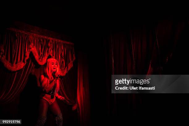 Indonesian drag queen performs during cabaret show in Mixwell bar on July 4, 2018 in Seminyak, Bali, Indonesia. For the past 12 years Mixwell bar has...