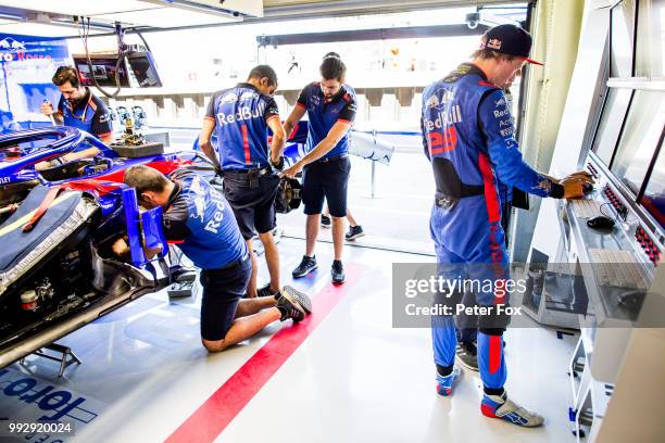 Brendon Hartley of Scuderia Toro Rosso and New Zealand during practice for the Formula One Grand Prix of Great Britain at Silverstone on July 6, 2018...