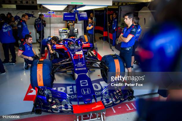 Brendon Hartley of Scuderia Toro Rosso and New Zealand during practice for the Formula One Grand Prix of Great Britain at Silverstone on July 6, 2018...