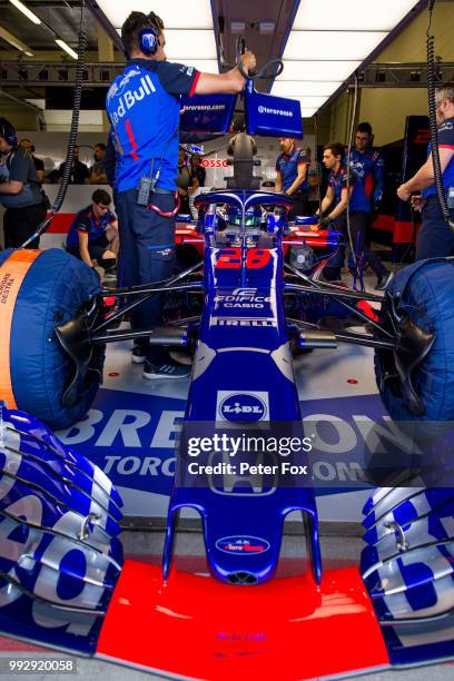 Brendon Hartley of Scuderia Toro Rosso and New Zealand during practice for the Formula One Grand Prix of Great Britain at Silverstone on July 6, 2018...