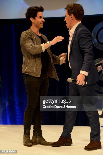 Kelly Jones and presenter Rob Brydon on stage during the Nordoff Robbins' O2 Silver Clef Awards ceremony at Grosvenor House, on July 6, 2018 in...