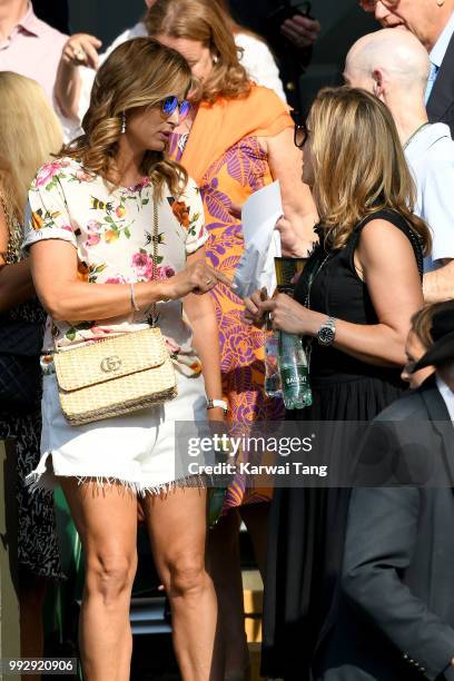 Mirka Federer attends day five of the Wimbledon Tennis Championships at the All England Lawn Tennis and Croquet Club on July 6, 2018 in London,...