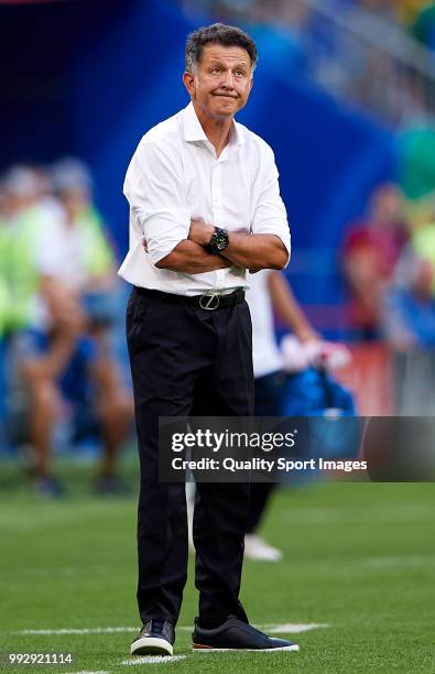 Head coach of Mexico Juan Carlos Osorio reacts during the 2018 FIFA World Cup Russia Round of 16 match between Brazil and Mexico at Samara Arena on...