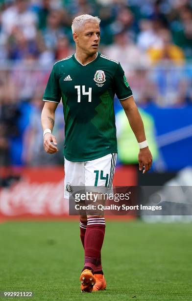 Javier Hernandez of Mexico looks on during the 2018 FIFA World Cup Russia Round of 16 match between Brazil and Mexico at Samara Arena on July 2, 2018...