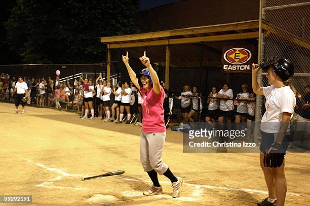 Kathy Castor is the first Member of the House and Senate team to score at the Women's Congressional Softball game at Guy Mason Field on Tuesday...