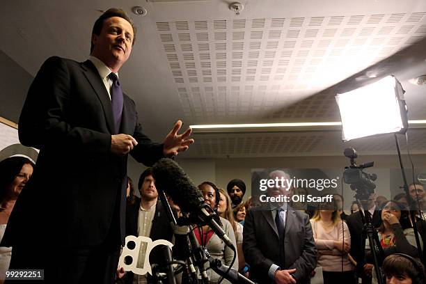 British Prime Minister David Cameron speaks during address to Department Of Energy And Climate Change staff on May 14, 2010 in London, England. Mr...