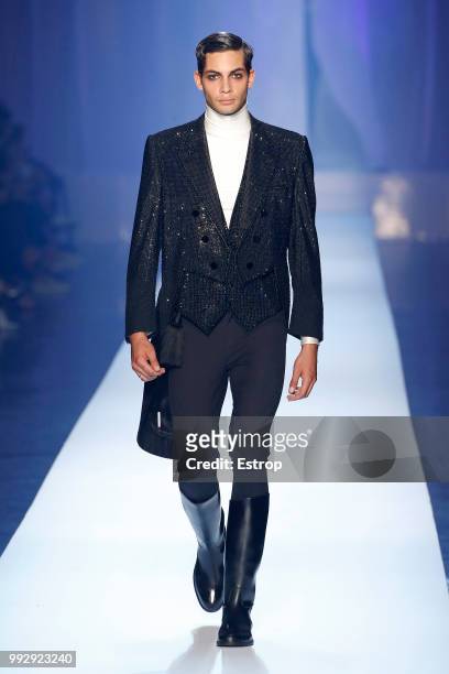 Model walks the runway during the Jean-Paul Gaultier Haute Couture Fall Winter 2018/2019 show as part of Paris Fashion Week on July 4, 2018 in Paris,...
