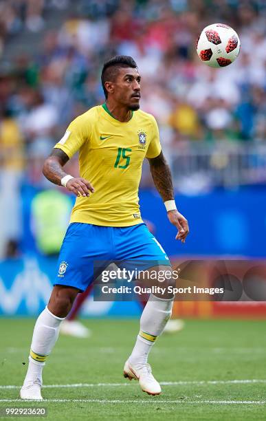 Paulinho of Brazil in action during the 2018 FIFA World Cup Russia Round of 16 match between Brazil and Mexico at Samara Arena on July 2, 2018 in...