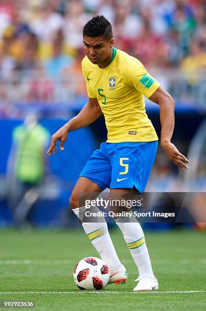 Casemiro of Brazil in action during the 2018 FIFA World Cup Russia Round of 16 match between Brazil and Mexico at Samara Arena on July 2, 2018 in...