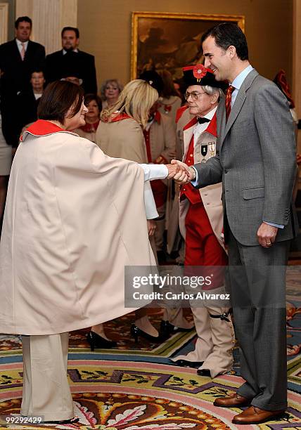 Prince Felipe of Spain receives "The National Society Sons of the American Revolution" members at the Zarzuela Palace on May 14, 2010 in Madrid,...