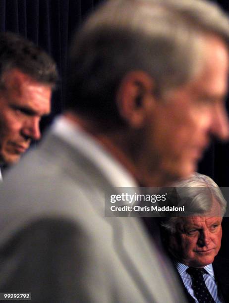 Sens. Tom Daschle, D- S.D., Zell Miller, D-Ga., and Edward Kennedy, D-Ma., at a press conference to discuss the Senate prescription drug plan.