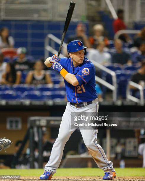 Todd Frazier of the New York Mets in action against the Miami Marlins at Marlins Park on June 29, 2018 in Miami, Florida.