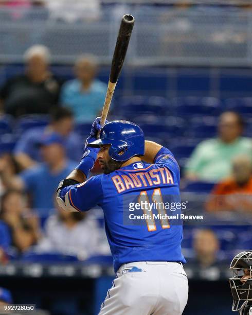 Jose Bautista of the New York Mets in action against the Miami Marlins at Marlins Park on June 29, 2018 in Miami, Florida.
