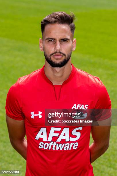 Pantelis Hatzidiakos of AZ Alkmaar during the Photocall AZ Alkmaar at the AFAS Stadium on July 5, 2018 in Alkmaar Netherlands