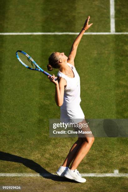 Karolina Pliskova of Czech Republic serves against Mihaela Buzarnescu of Romania during their Ladies' Singles third round match on day five of the...