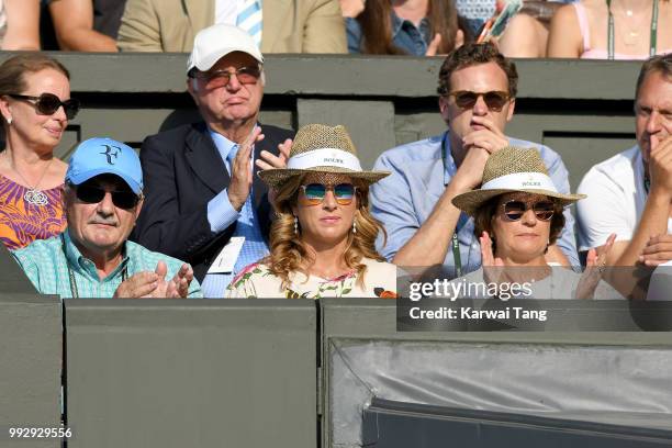 Robert Federer, Mirka Federer and Lynette Federer attend day five of the Wimbledon Tennis Championships at the All England Lawn Tennis and Croquet...