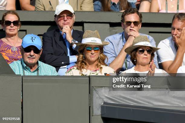 Robert Federer, Mirka Federer and Lynette Federer attend day five of the Wimbledon Tennis Championships at the All England Lawn Tennis and Croquet...