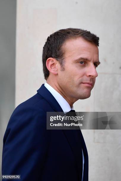 The President of the French Republic, Emmanuel Macron receives Sheikh Tamim bin Hamad Al Thani, Emir of the State of Qatar at the Elysée Palace, in...