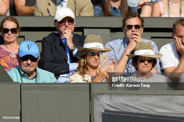 Robert Federer, Mirka Federer and Lynette Federer attend day five of the Wimbledon Tennis Championships at the All England Lawn Tennis and Croquet...