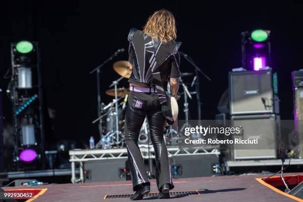 Justin Hawkins of The Darkness performs on stage during TRNSMT Festival Day 4 at Glasgow Green on July 6, 2018 in Glasgow, Scotland.