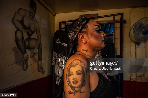 Indonesian drag queen Donita Monro prepares before performing in Mixwell bar on July 5, 2018 in Seminyak, Bali, Indonesia. For the past 12 years...