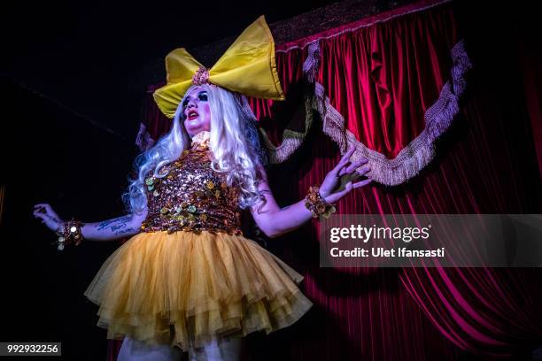 Indonesian drag queen Donita Monro performs cabaret show in Mixwell bar on July 5, 2018 in Seminyak, Bali, Indonesia. For the past 12 years Mixwell...