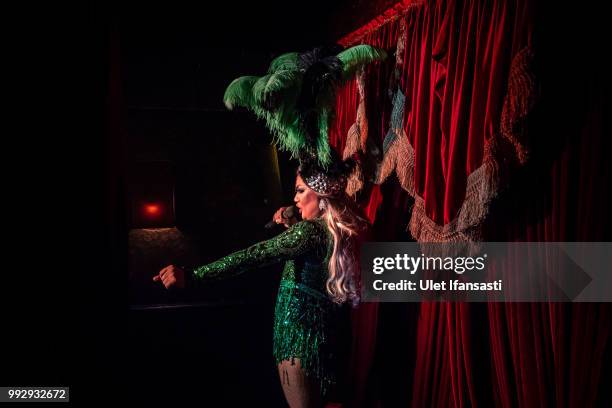 Indonesian drag queen performs cabaret show in Mixwell bar on July 5, 2018 in Seminyak, Bali, Indonesia. For the past 12 years Mixwell bar has been...