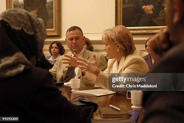 Rep. Dana Rohrabacher, R-Ca., and Rep. Ileana Ros-Lehtinen, R-Fl., at a breakfast meeting with the Afghan Women's Council to discuss aid and the...