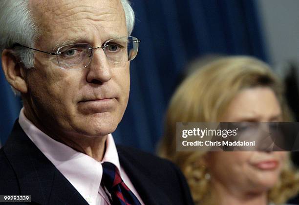 Rep. Chirstopher Shays, R-Ct., and Rep. Carolyn Maloney, D-NY, at a press confernece about the Shays-Maloney effort to introduce the House version of...