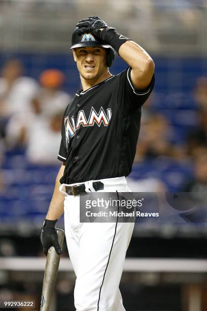 Realmuto of the Miami Marlins in action against the Miami Marlins at Marlins Park on June 29, 2018 in Miami, Florida.