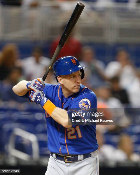 Todd Frazier of the New York Mets in action against the Miami Marlins at Marlins Park on June 29, 2018 in Miami, Florida.