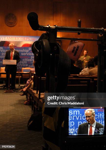 David Gergen, Editor-at-Large, U.S. News and World Report, acts as moderator for "Voices for Americorps," a town metting that will have over 100...