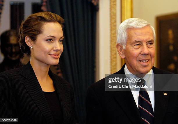 Actress and U.N. Goodwill Ambassador Angelina Jolie met Sen. Dick Lugar, R-In., in the Capitol today about the U.N.'s efforts on child refugees