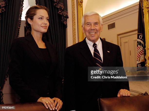 Actress and U.N. Goodwill Ambassador Angelina Jolie met Sen. Dick Lugar, R-In., in the Capitol today about the U.N.'s efforts on child refugees