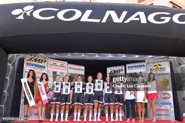 Podium / Eleonora van Dijk of The Netherlands / Lucinda Brand of The Netherlands / Leah Kirchmann of Canada / Juliette Labous of France / Liane...