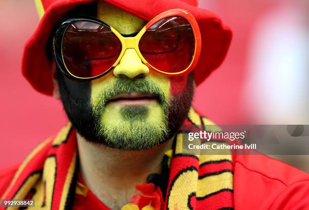 Belgium fan enjoys the pre match atmosphere prior to the 2018 FIFA World Cup Russia Quarter Final match between Brazil and Belgium at Kazan Arena on...