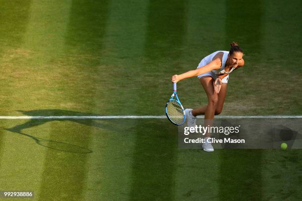 Karolina Pliskova of Czech Republic in action against Mihaela Buzarnescu of Romania during their Ladies' Singles third round match on day five of the...